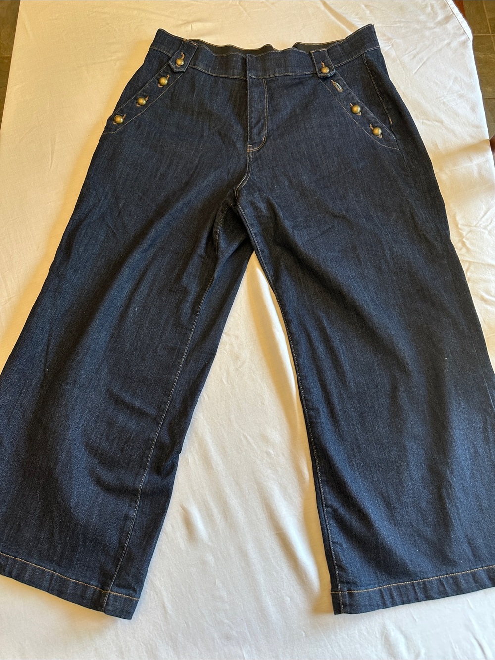 St. John's Bay Dark Blue Wide-Leg Jeans with Button Accents